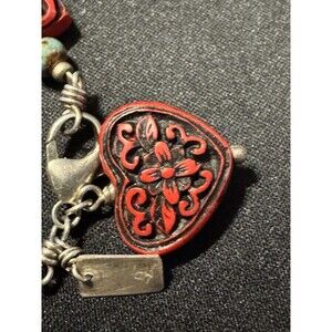 Artizan Cinnabar bracelet 925 findings, Turtle, Flowers, Heart, Lobster 6in
